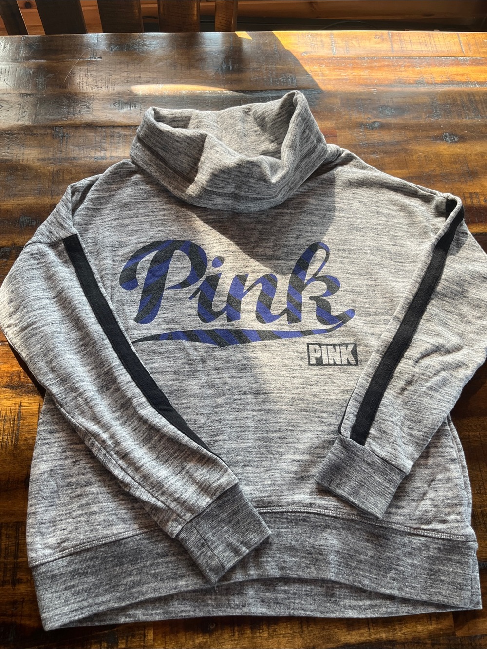 PINK Victoria's Secret Gray Cowl Neck Over Sized Sweatshirt with Navy Logo